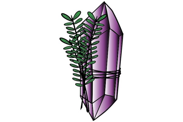 A Purple Gemstone Surrounded by Green Leaves