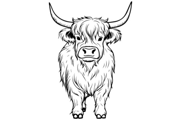 A Stylized Illustration of a Long-Haired Highland Cow