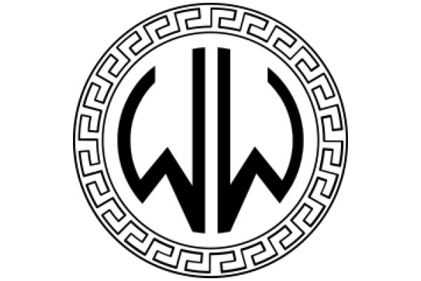 Stylized Greek Letter 'W' in a Circle with a Greek Key Border