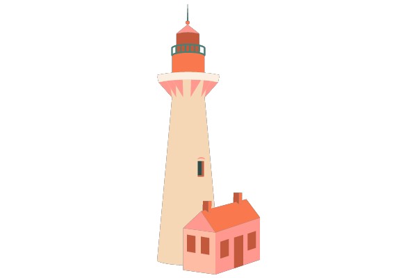 A Digital Illustration of a Lighthouse and a House