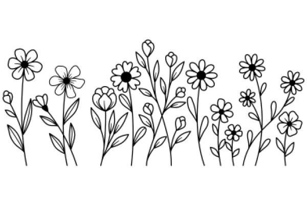 Floral Line Art: A Collection of Flower Stems and Blooms