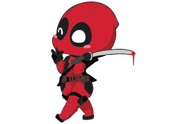 Vibrant Red Cartoon Character with a Sword, Ready for Adventure