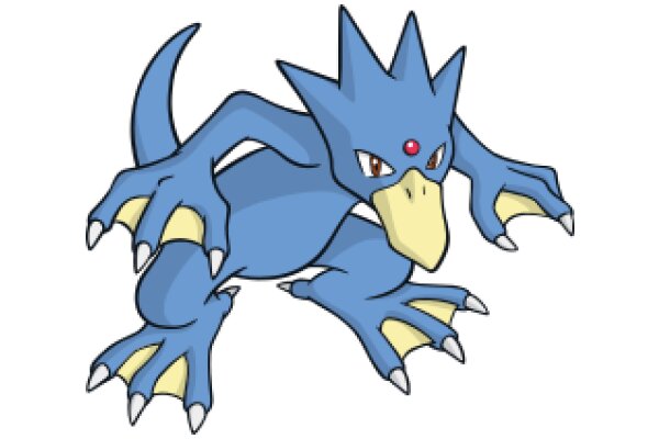 Vivid Blue Pokémon with Yellow Claws and Feet, Standing on Two Legs