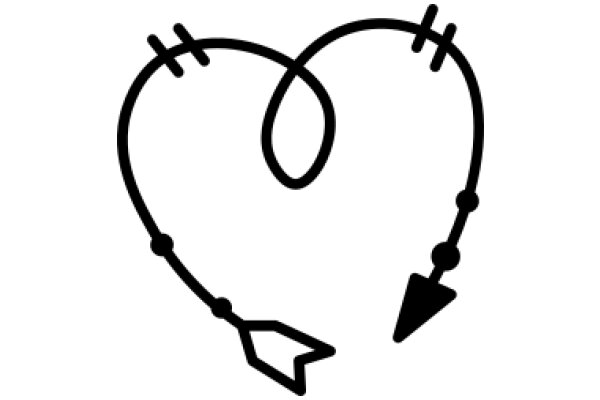 A Simple Line Drawing of a Heart with a Dart and Rope