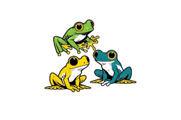 Three Amphibian Friends: A Colorful Cartoon Illustration