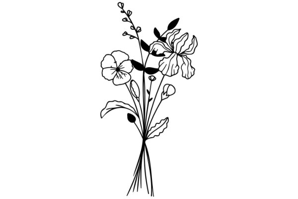 Botanical Illustration: A Flower Bouquet with a Stem and Leaves