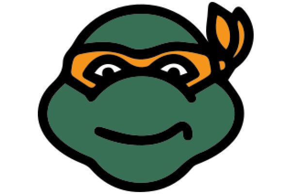 Stylized Cartoon Character: A Green Ninja Turtle with a Smile and Orange Mask