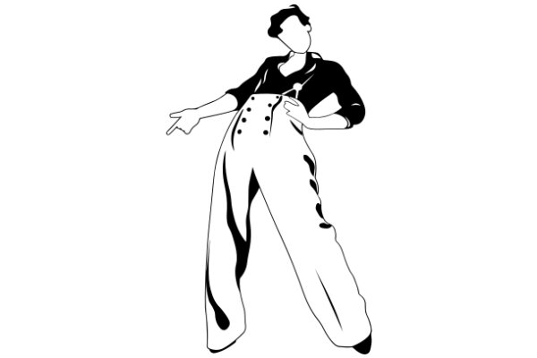 A Silhouette of a Person in Overalls, Pointing to the Right