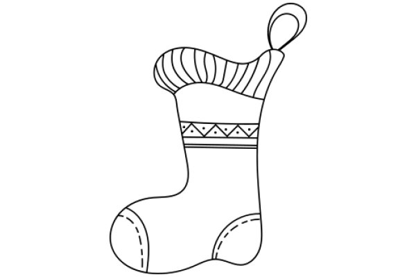 A Simple Line Drawing of a Stocking with a Ribbon