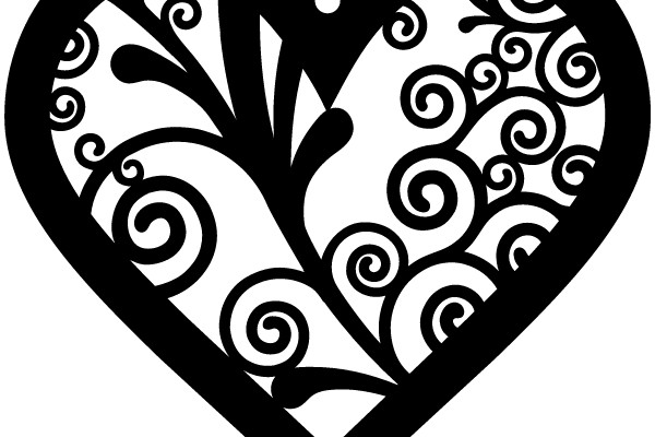 Elegant Black Heart with Intricate Swirl Design