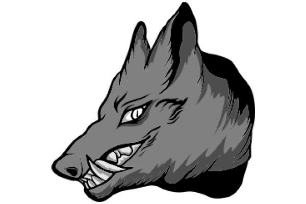 A Stylized Illustration of a Wolf's Head with a Fierce Expression