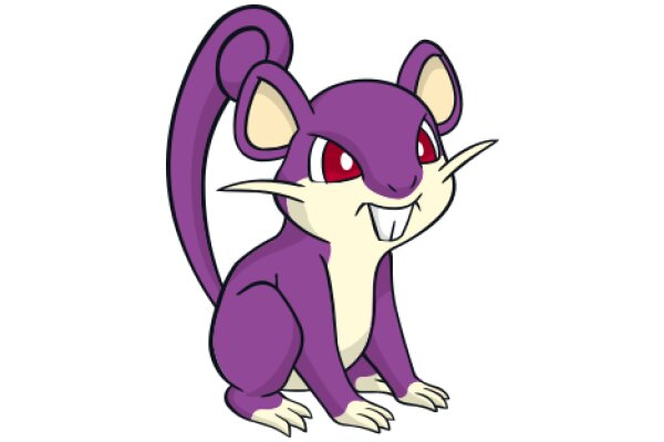 Cute Purple Cartoon Mouse with Red Eyes and a Long Tail