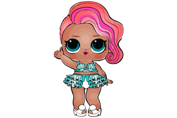 Stylish Cartoon Character with Pink Hair and Blue Eyes