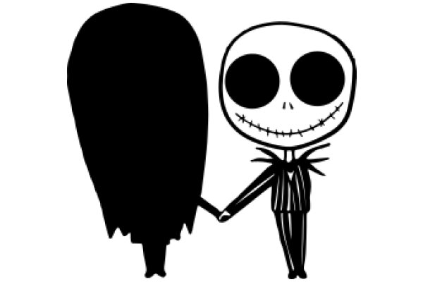 A Whimsical Pair: A Jack Skellington Silhouette and a Black Shape Hold Hands