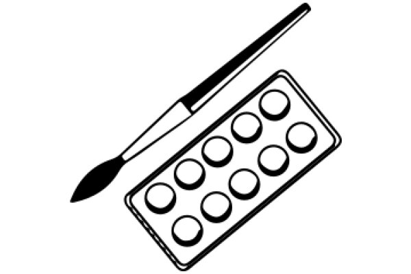 A Simple, Illustration of a Paintbrush and a Palette with Circles