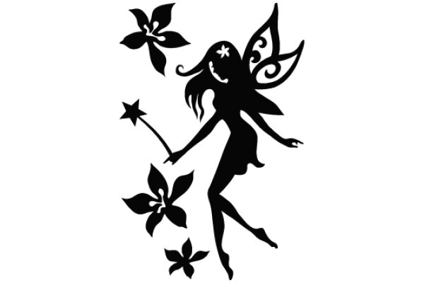 Silhouette of a Ballet Dancer with Flowers and a Star