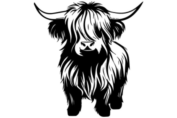 Stylized Illustration of a Long-Haired Highland Cow