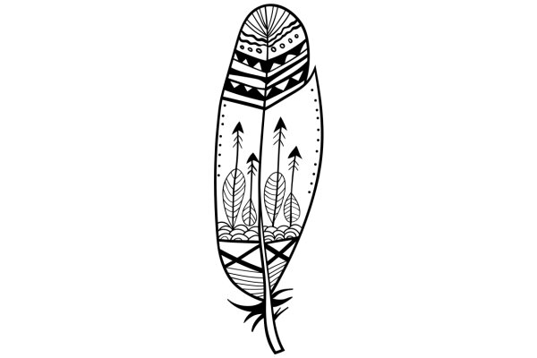 Stylized Feather Art with Geometric Patterns and Symbols