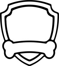 A Black and White Icon of a Bone Inside a Shield