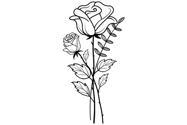 A Delicate Illustration of a Rose and Leaves