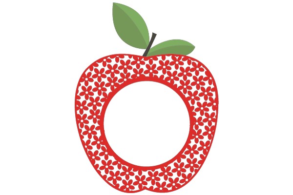 Vibrant Red Apple with Green Leaf and Floral Pattern