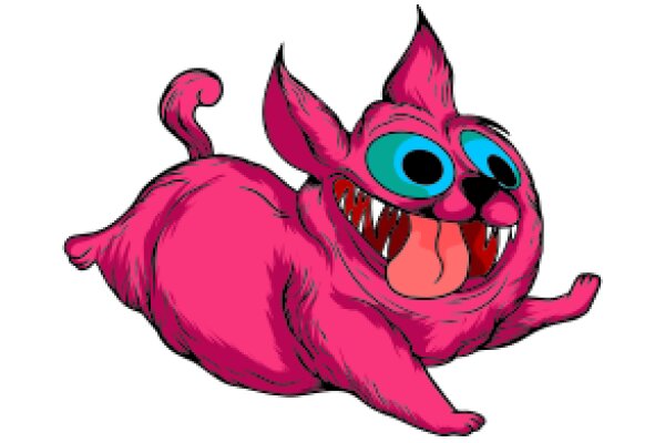 Vivid Pink Monster with a Tongue, Eyes, and Horns