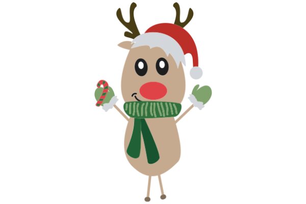 A Festive Reindeer Character with a Christmas Hat and Scarf