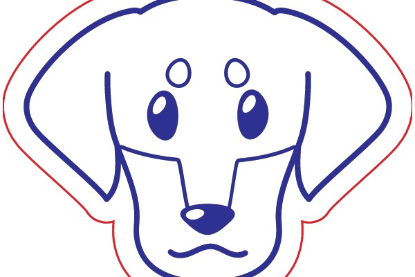 A Friendly Canine Sticker with a Blue Nose and Eyes