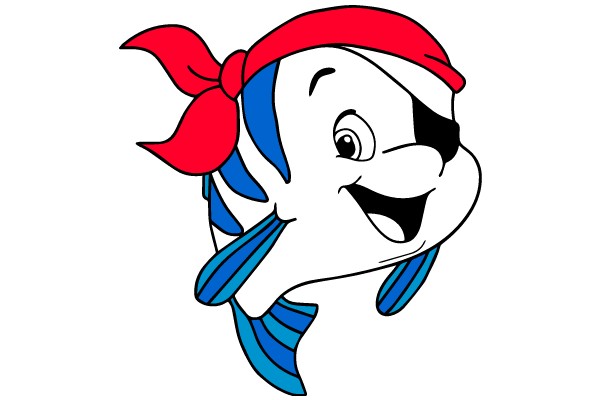 Vibrant Cartoon Character with a Red Bandana and Blue Fin