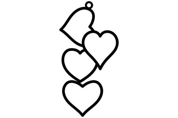 A Simple Line Drawing of Three Hearts and a Bell