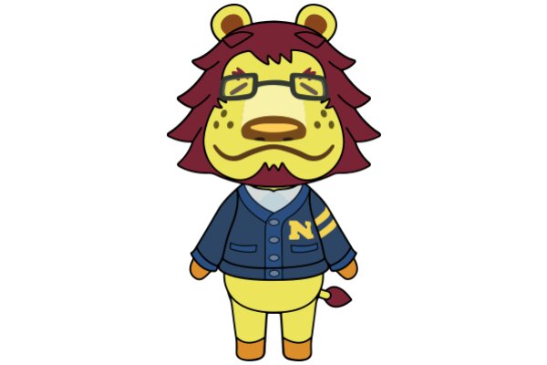 A Friendly Lion Character with a Blue Jacket and Glasses