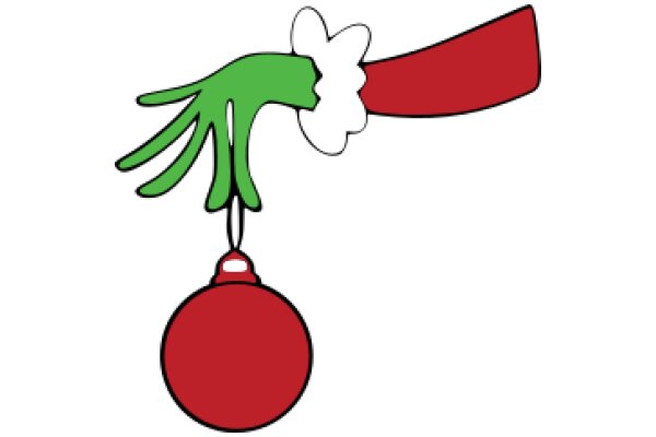 A Playful Interaction: A Cartoon Character's Hand Reaching Out to a Red Ornament