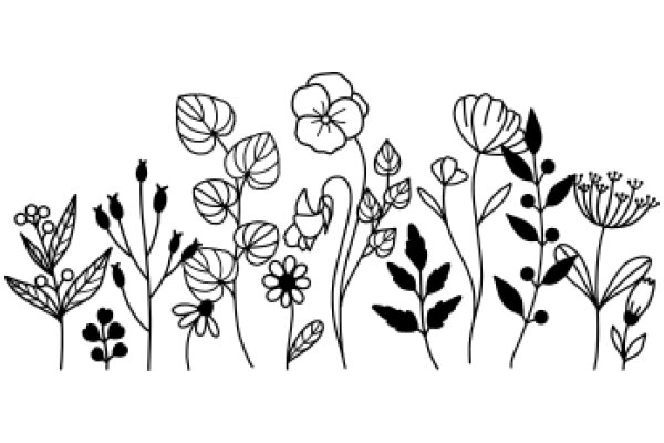 Floral Illustration: A Collection of Flower Stems and Leaves