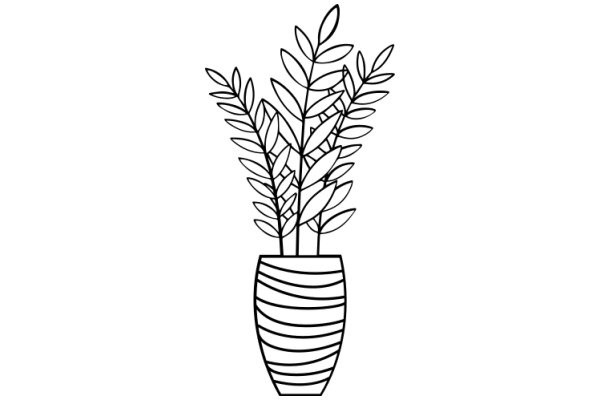 Stylized Line Drawing of a Plant in a Vase