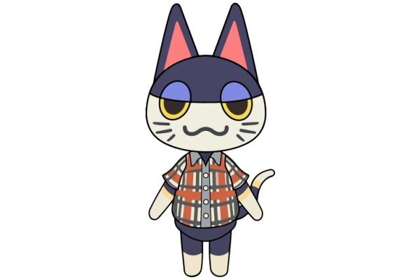 Adorable Cartoon Cat with a Plaid Shirt and Blue Eyes