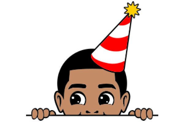 Peeking Out: A Playful Illustration of a Boy with a Party Hat