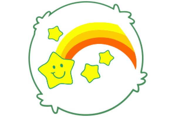 A Whimsical Illustration of a Rainbow and Stars with a Smiling Starfish