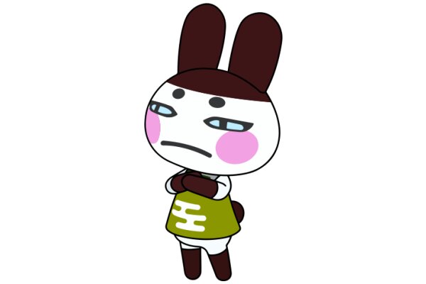 A Whimsical Cartoon Bunny with a Pink Nose and a Green Shirt