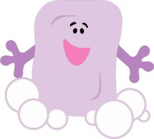 A Purple Cartoon Character with a Smile and Bubbles