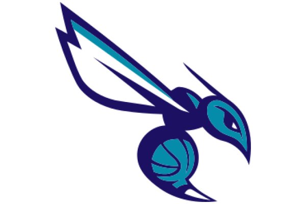 Stylized Sports Logo: A Blue and White Bee with a Basketball Design