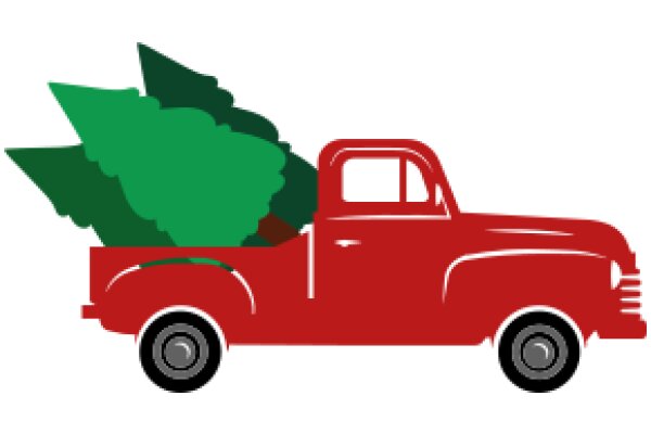 Vintage Red Truck with Green Tree Load