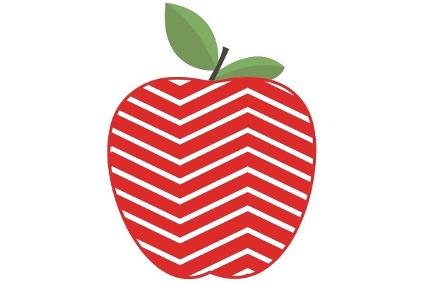 Vibrant Red Apple with a Green Leaf and White Stripes