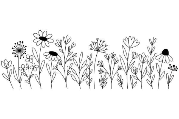 Floral Illustration: A Collection of Daisies, Flowers, and Plants