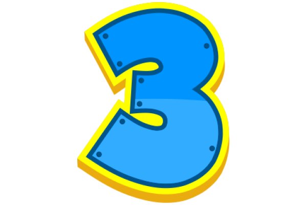 Vibrant Blue Number Three with a Yellow Outline