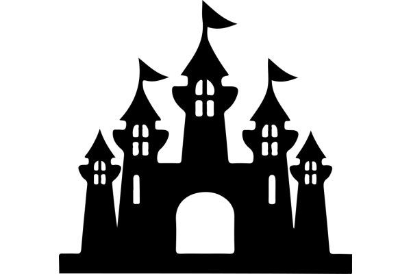 Silhouette of a Castle with Flags and Towers