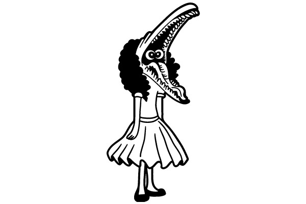 Whimsical Cartoon of a Character with a Large Mouth and Curly Hair