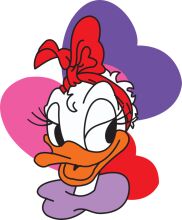 Whimsical Cartoon Character: A Stylish Duck with a Red Bow and Pink Hearts