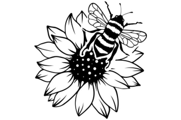 Stylized Illustration of a Bee and a Flower