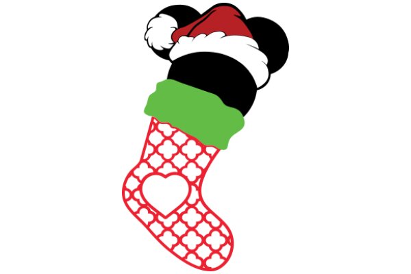 A Festive Christmas Stocking with a Heart-Shaped Cone and a Santa Hat