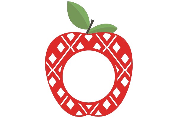 Vibrant Red Apple with a Green Leaf, Surrounded by an Intricate Pattern